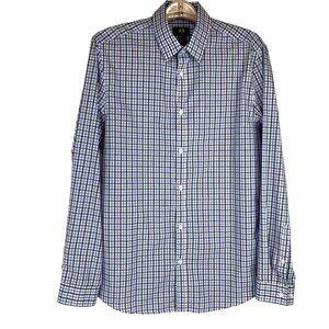 H&M Slim Fit Men Medium Button Down Black Blue White Checkered Long Sleeve Shirt
